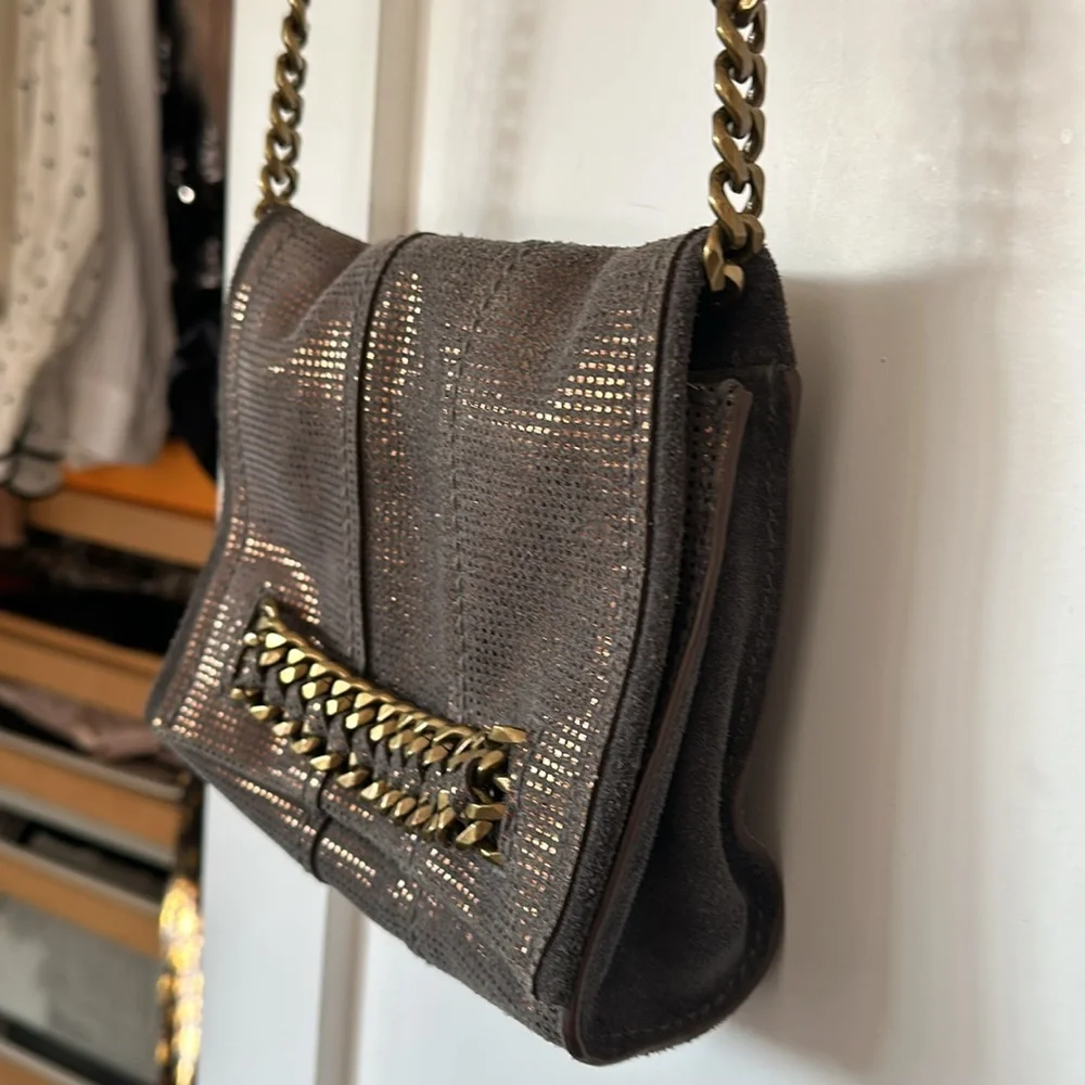 Ramy Brook New York soft metallic suede crossbody bag clutch - Picture 3 of 12